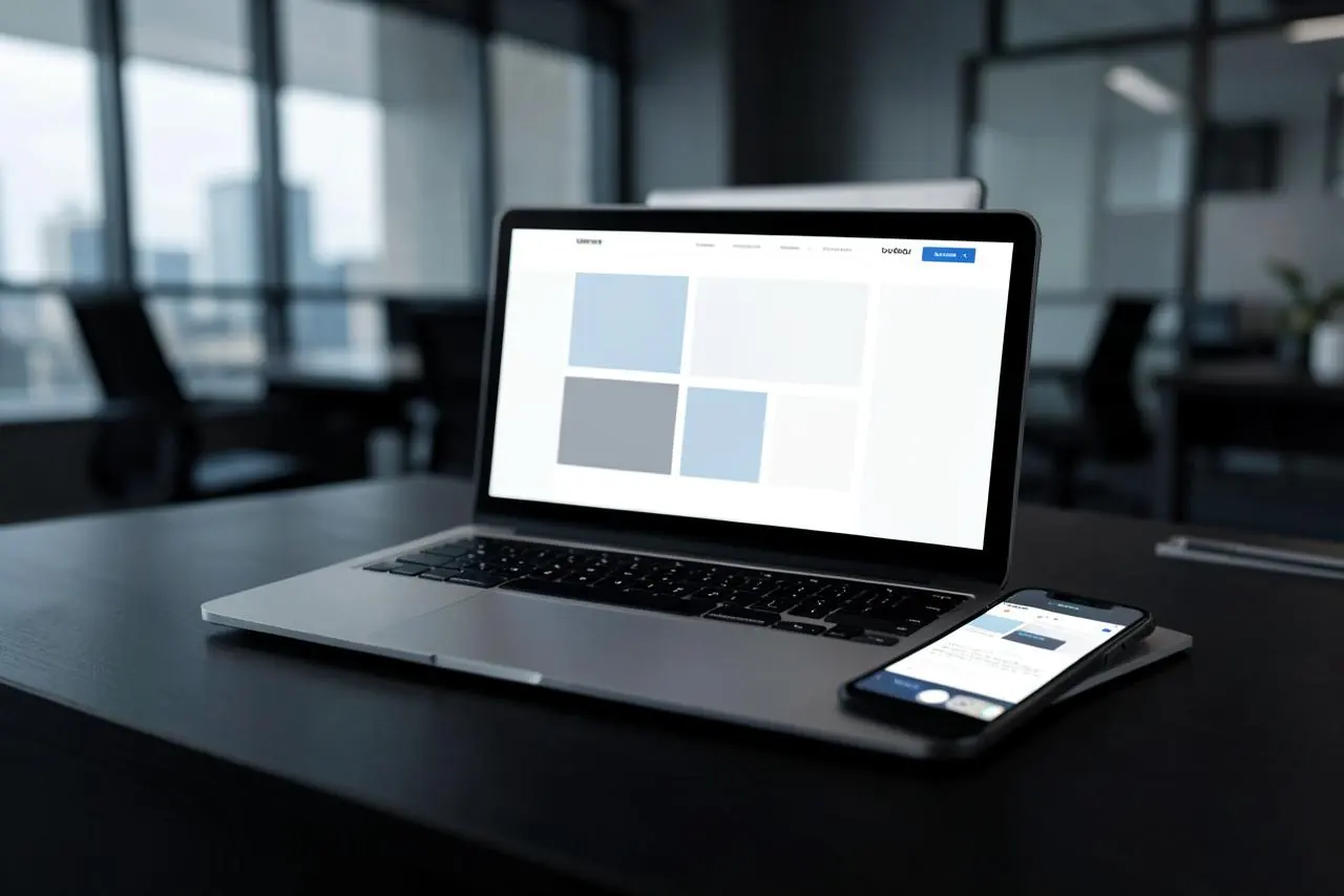 Web corporativa vista en portátil y móvil